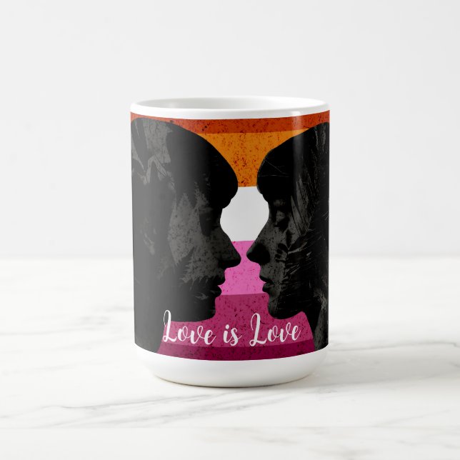 Lesbian Flag with Two Woman Silhouettes  Coffee Mug (Center)