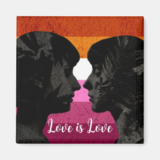 Lesbian Flag with Two Woman Silhouettes Magnet