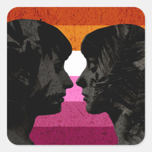 Lesbian Flag with Two Woman Silhouettes  Square Sticker