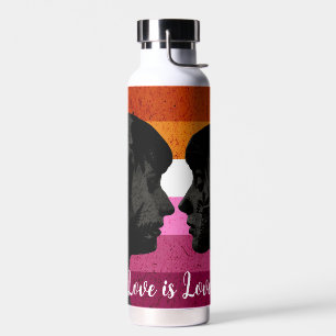 Lesbian Flag with Two Woman Silhouettes Water Bottle