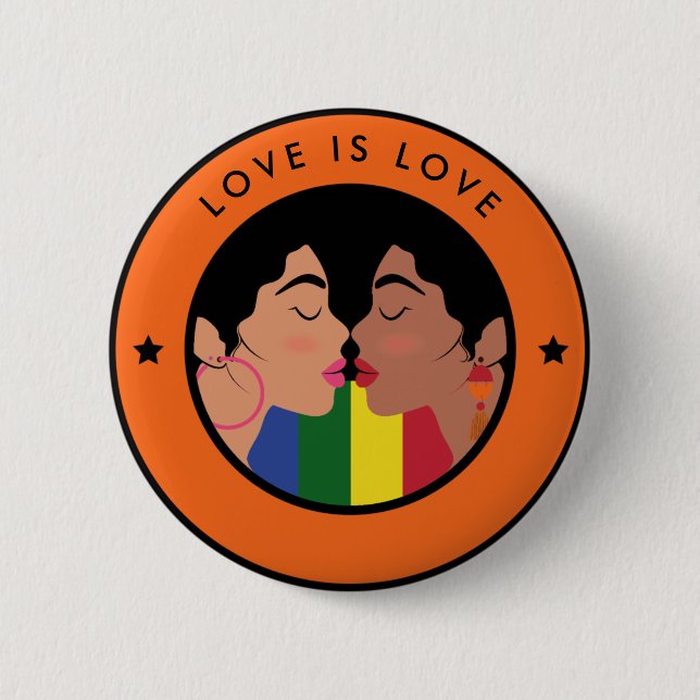 Lesbian Gay Couple Kiss LGBTQ Love is Love Pride 2 Inch Round Button (Front)