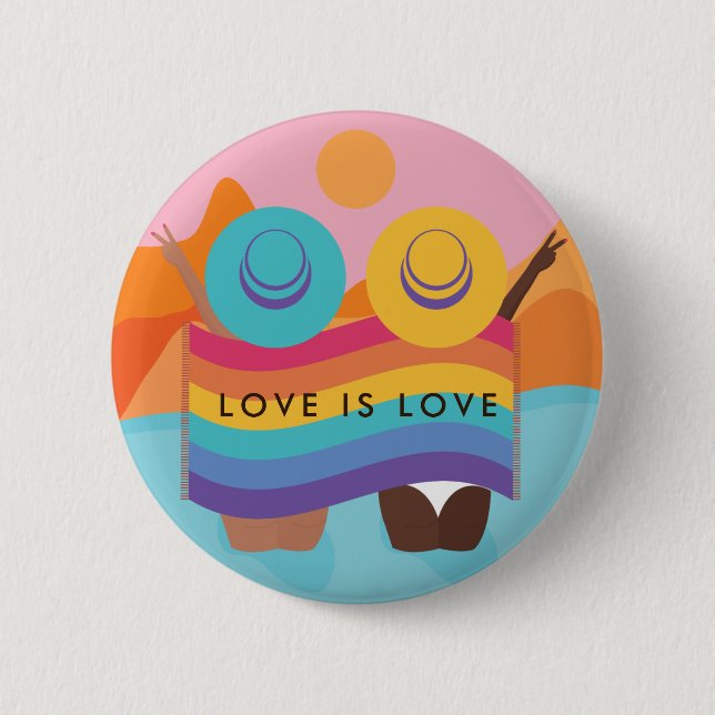 Lesbian Gay Couple Summer Style LGBTQ Flag Pride 2 Inch Round Button (Front)