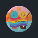 Lesbian Gay Couple Summer Style LGBTQ Flag Pride 2 Inch Round Button<br><div class="desc">Show pride with this cool button featuring LGBTQ flag colours,  summer style couple & orange background. Easily change the text by clicking on the "personalize this template" option.</div>