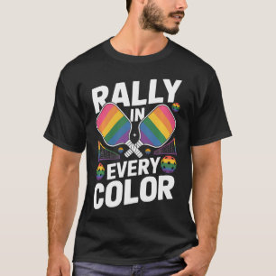 Lesbian Gay Pickleball Player Paddle Rainbow Flag T-Shirt