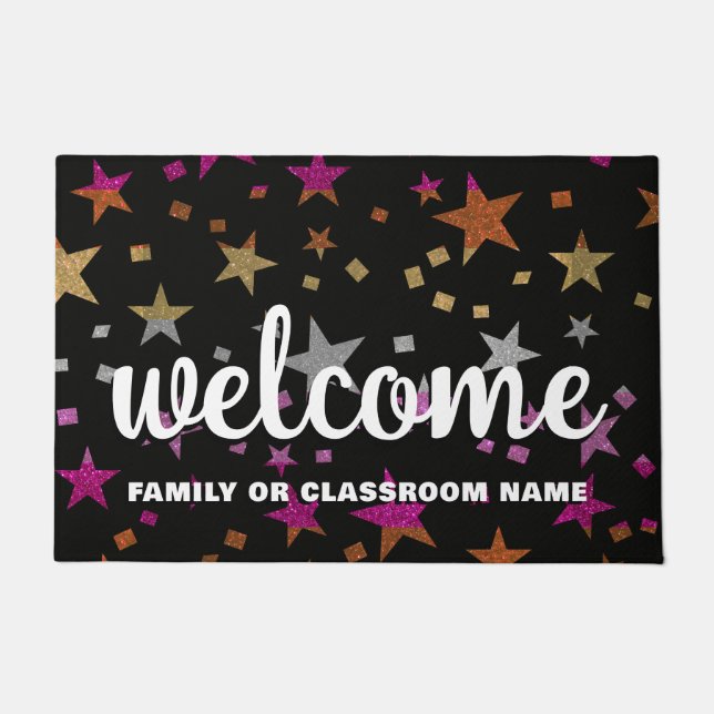Lesbian Gay Pride Flag Colour Glitter Stars Welcom Doormat (Front)