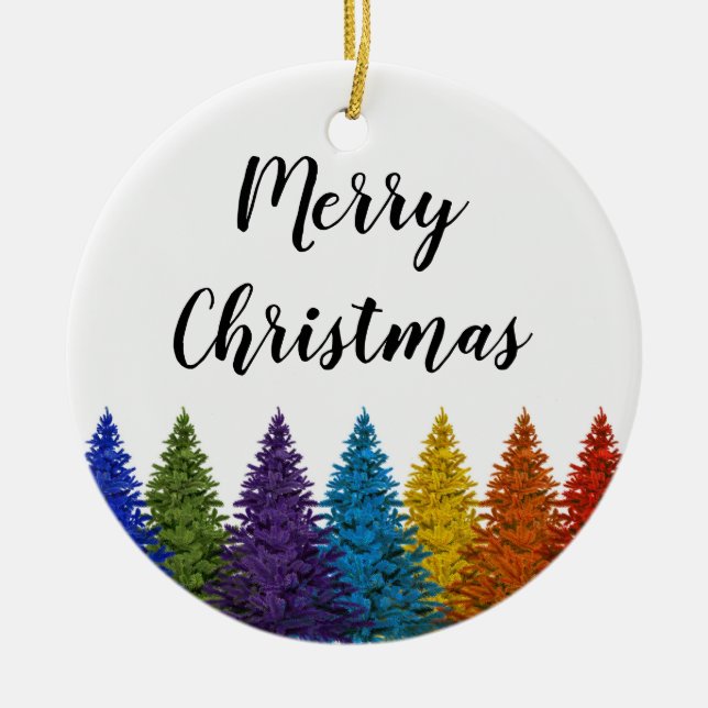 Lesbian Gay Pride Rainbow Flag Christmas Tree Ceramic Ornament (Front)
