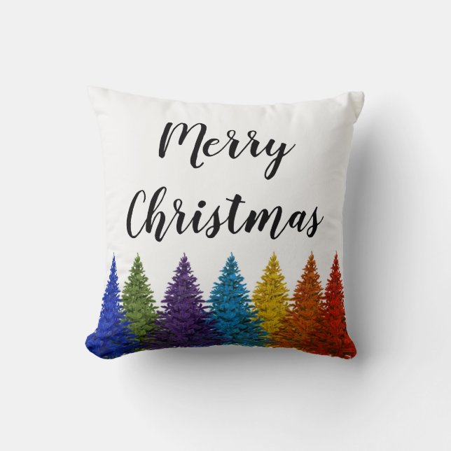 Lesbian Gay Pride Rainbow Flag Christmas Tree Throw Pillow (Front)