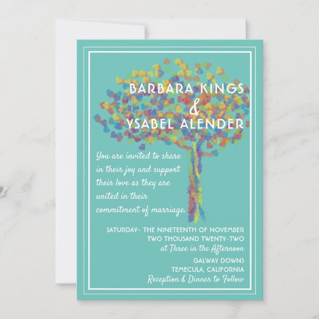 Lesbian Gay Wedding Invitation Love is Love Tree (Front)