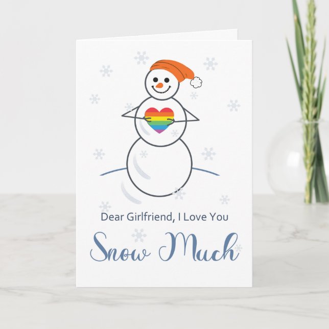 Lesbian Girlfriend Valentine Cute Snowman & Heart Card (Front)