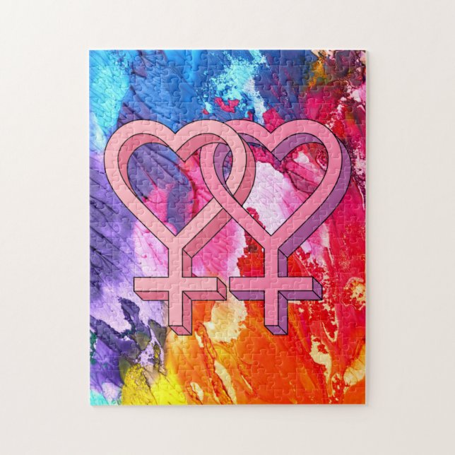Lesbian heart symbol rainbow watercolor Puzzle (Vertical)