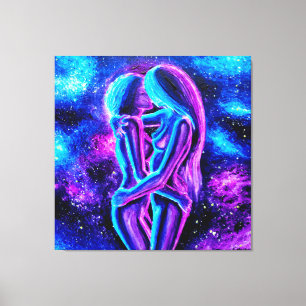 Lesbian kiss in blue and purple  canvas print