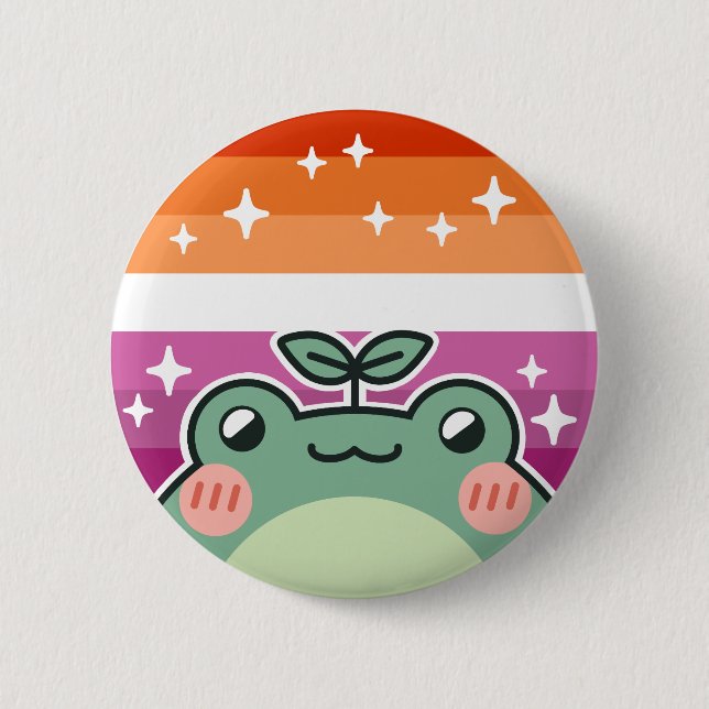 Lesbian LGBT Pride Flag Frog Button (Front)