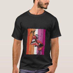 Lesbian Lips Kissing Lesbian Flag Pride LGBTQ V Ne T-Shirt