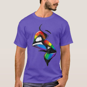 Lesbian Lips Kissing Rainbow Flag Gay Pride LGBT T-Shirt
