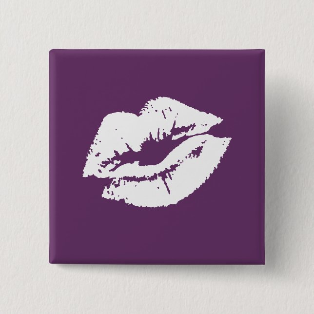 LESBIAN LIPS SYMBOL WHITE 2 INCH SQUARE BUTTON (Front)