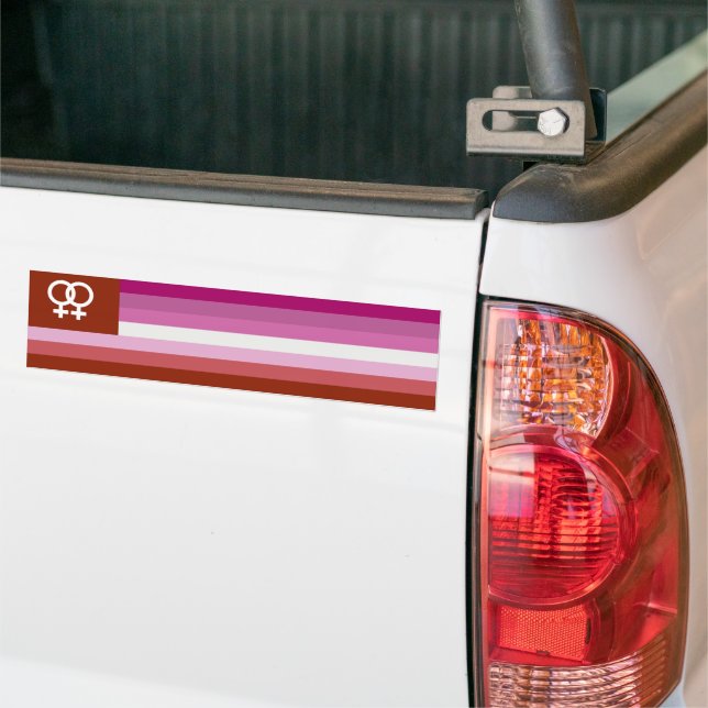 Lesbian Love (WLW) Pride House Flag Bumper Sticker (On Truck)