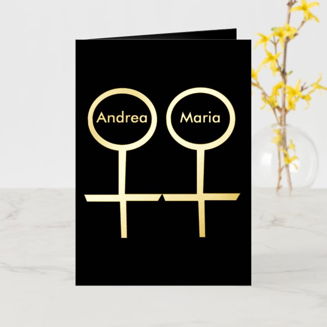 Lesbian Lovers Customizable Foil Greeting Card (Yellow Flower)