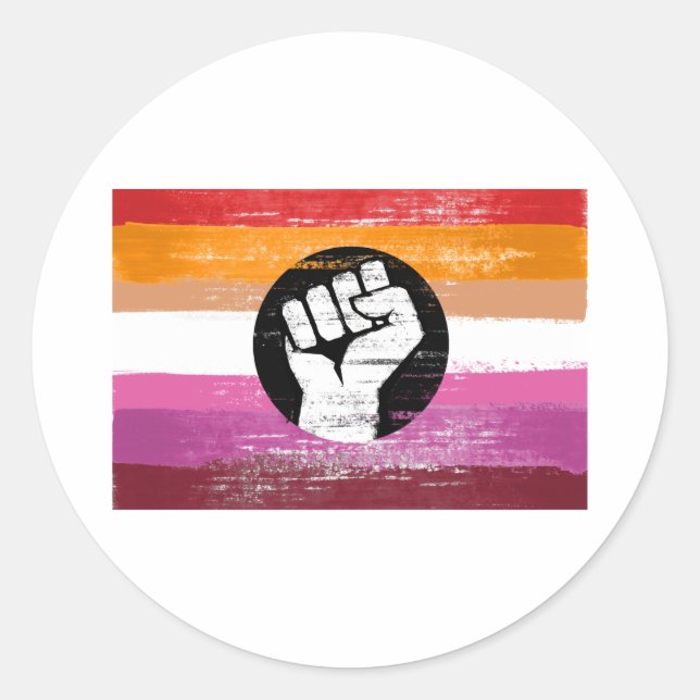 Lesbian Painted Protest Flag Classic Round Sticker (Front)