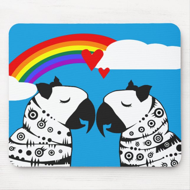 Lesbian Parrots Couple with Rainbow Mouse Pad (Front)