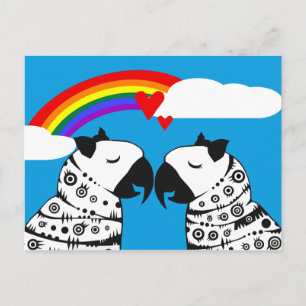 Lesbian Parrots Couple with Rainbow Postcard