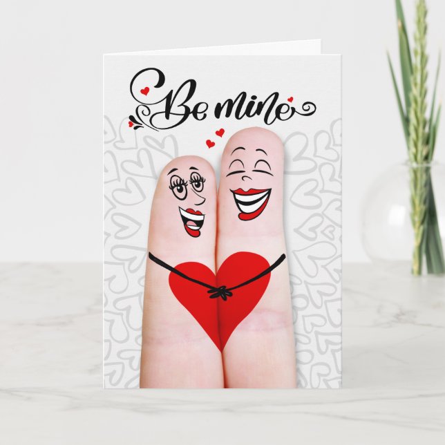 Lesbian Partner Be Mine Valentine Finger Couple Holiday Card (Front)