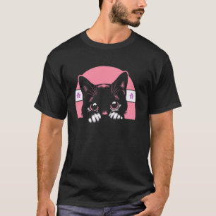 Lesbian Peeking Cat Cute Pride Flag Retro Art T-Shirt