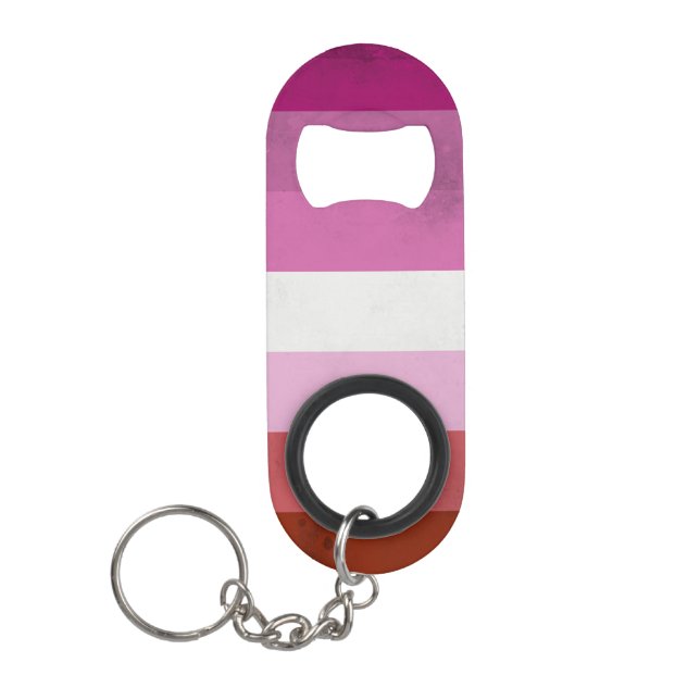 Lesbian Pink Flag Keychain Bottle Opener (Front)