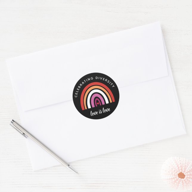 Lesbian Pride Celebrating Diversity Love Is Love Classic Round Sticker (Envelope)