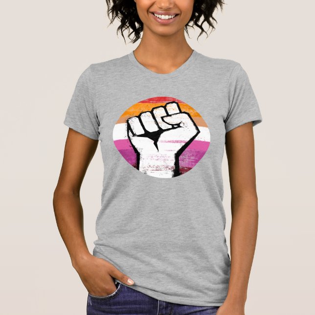 Lesbian Pride Fist Circle Print T-Shirt (Front)