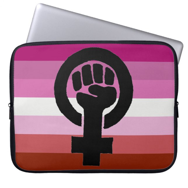 Lesbian Pride Flag Feminist Fist Laptop Sleeve (Front)