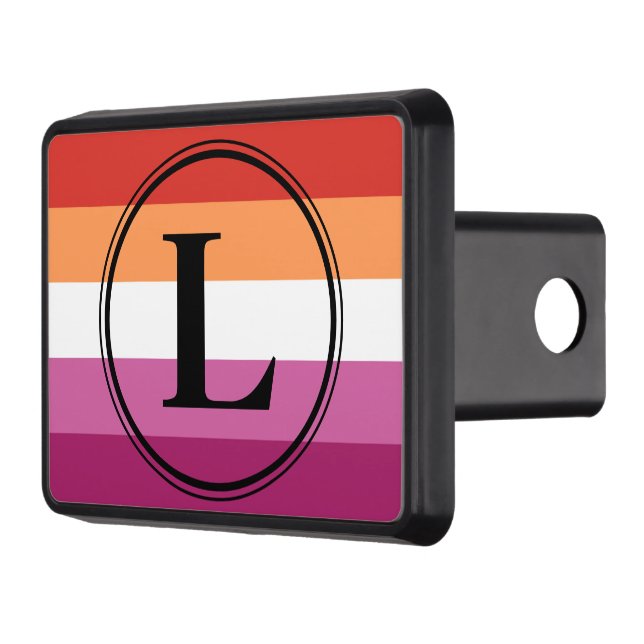 Lesbian Pride Flag (Five Stripes) Custom Monogram Trailer Hitch Cover (Left)