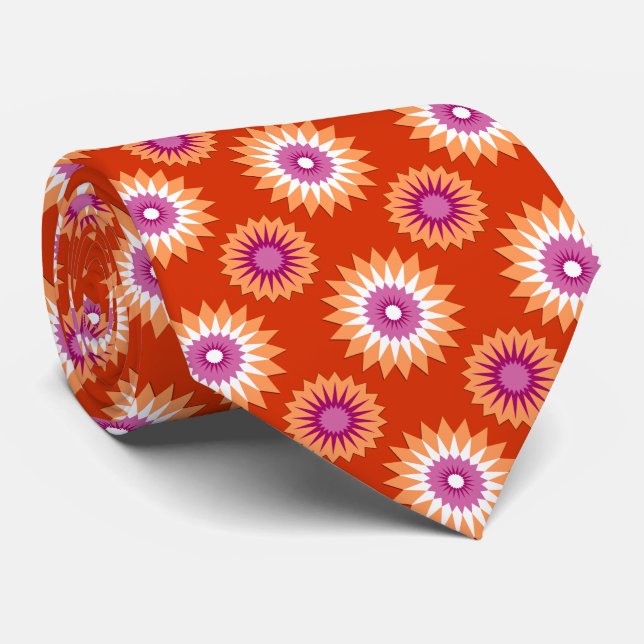 Lesbian pride flag / orange flower pattern tie (Rolled)