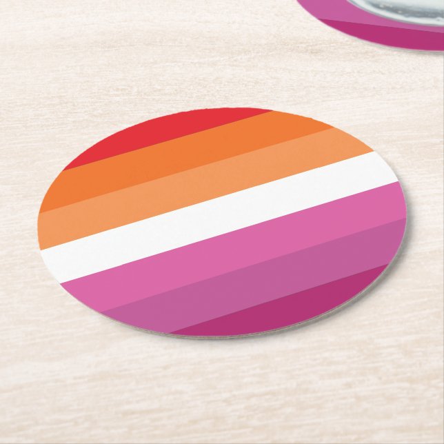 Lesbian Pride Flag Round Paper Coaster (Angled)