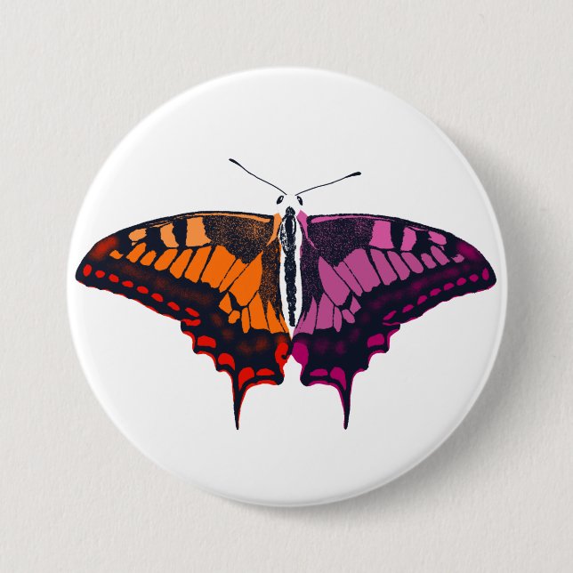 Lesbian Pride Flag Swallowtail Butterfly 3 Inch Round Button (Front)