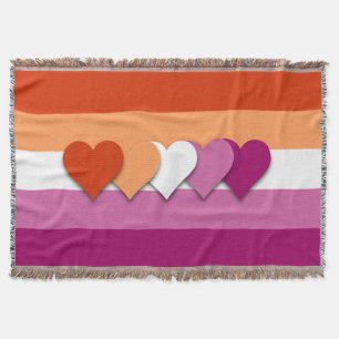 Lesbian pride flag with hearts throw blanket