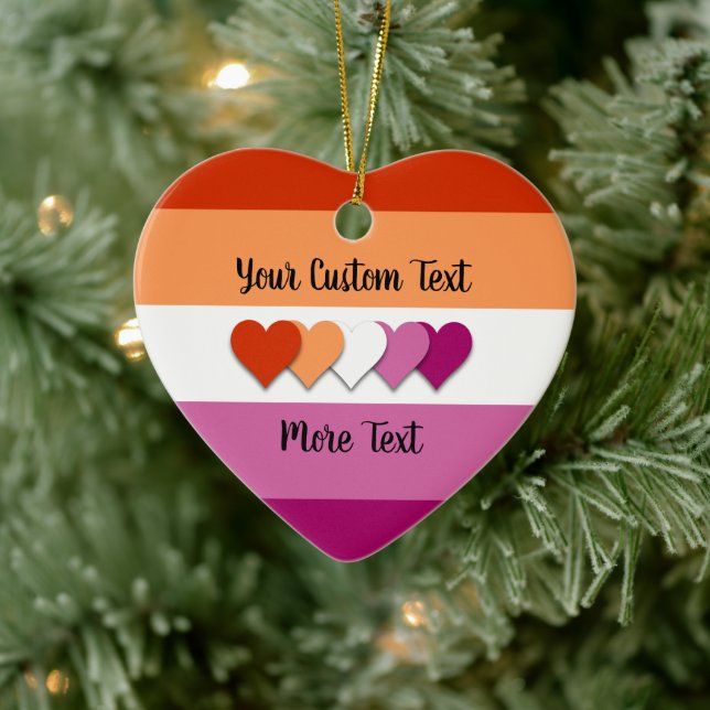 Lesbian pride flag with text ceramic ornament (Tree)