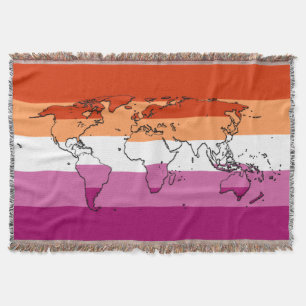 Lesbian pride flag with the world map throw blanket