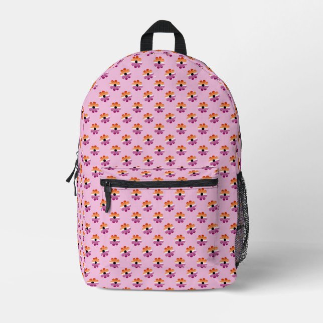 Lesbian Pride Flower Pattern LGBTQIA Pride 2024 Printed Backpack (Front)