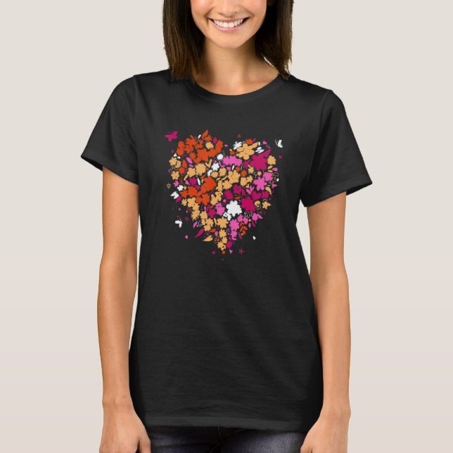 Lesbian Pride Heart Femme Valentine's Day Discreet T-Shirt (Front)
