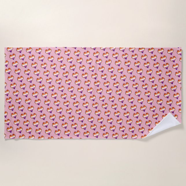 Lesbian Pride Heart Pattern Beach Towel (Front)