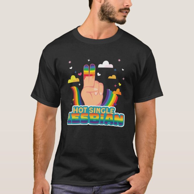 Lesbian Pride  Hot Single Lesbian Flag T-Shirt (Front)