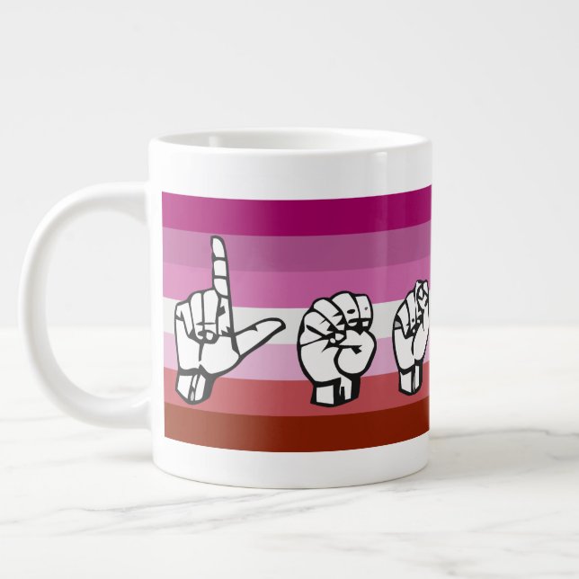 Lesbian Pride LGBTQ+ American Sign Language Large Coffee Mug (Left)