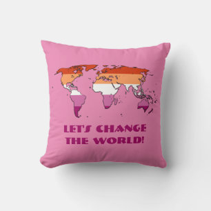 Lesbian Pride Map of The World Throw Pillow