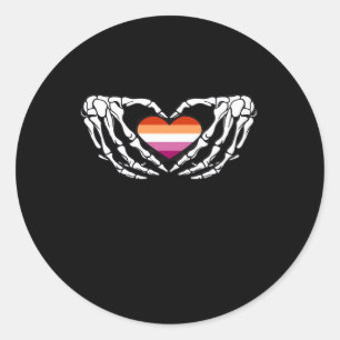 Lesbian Pride Skeleton Halloween Wlw Goth Heart Cl Classic Round Sticker