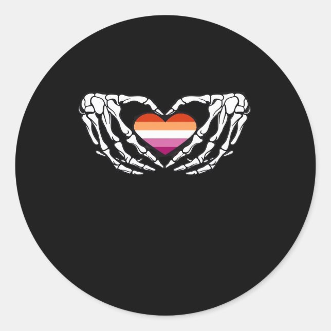 Lesbian Pride Skeleton Halloween Wlw Goth Heart Cl Classic Round Sticker (Front)