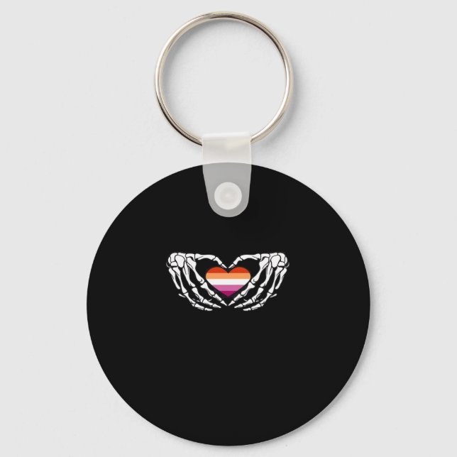 Lesbian Pride Skeleton Halloween Wlw Goth Heart Cl Keychain (Front)