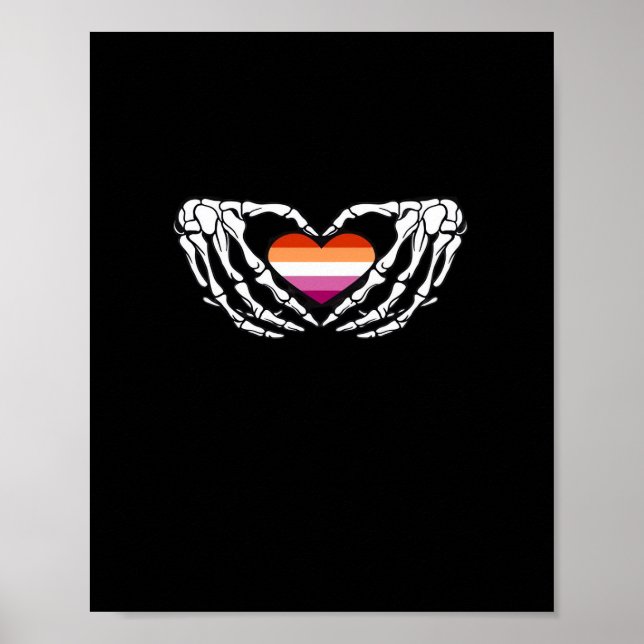 Lesbian Pride Skeleton Halloween Wlw Goth Heart Cl Poster (Front)