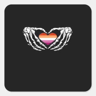 Lesbian Pride Skeleton Halloween Wlw Goth Heart Cl Square Sticker