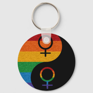 Lesbian Pride Yin and Yang Keychain