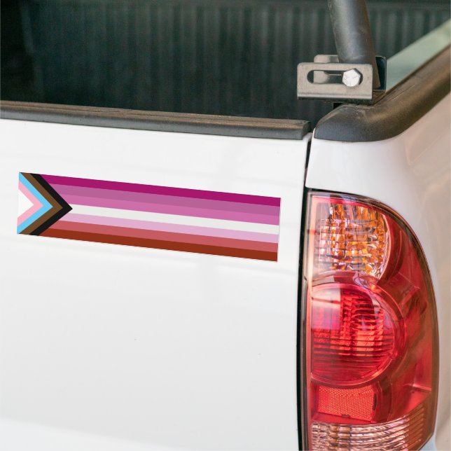 Lesbian Progress Pride Flag Stripes Bumper Sticker (On Truck)